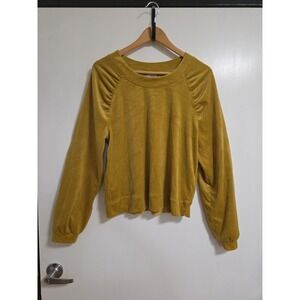 Anthropologie Womens Kamira Ruched Velvet Crew Neck Sweater Minimalist Cozy M